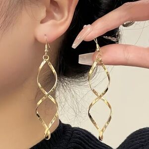 Long Gold Twist Earrings